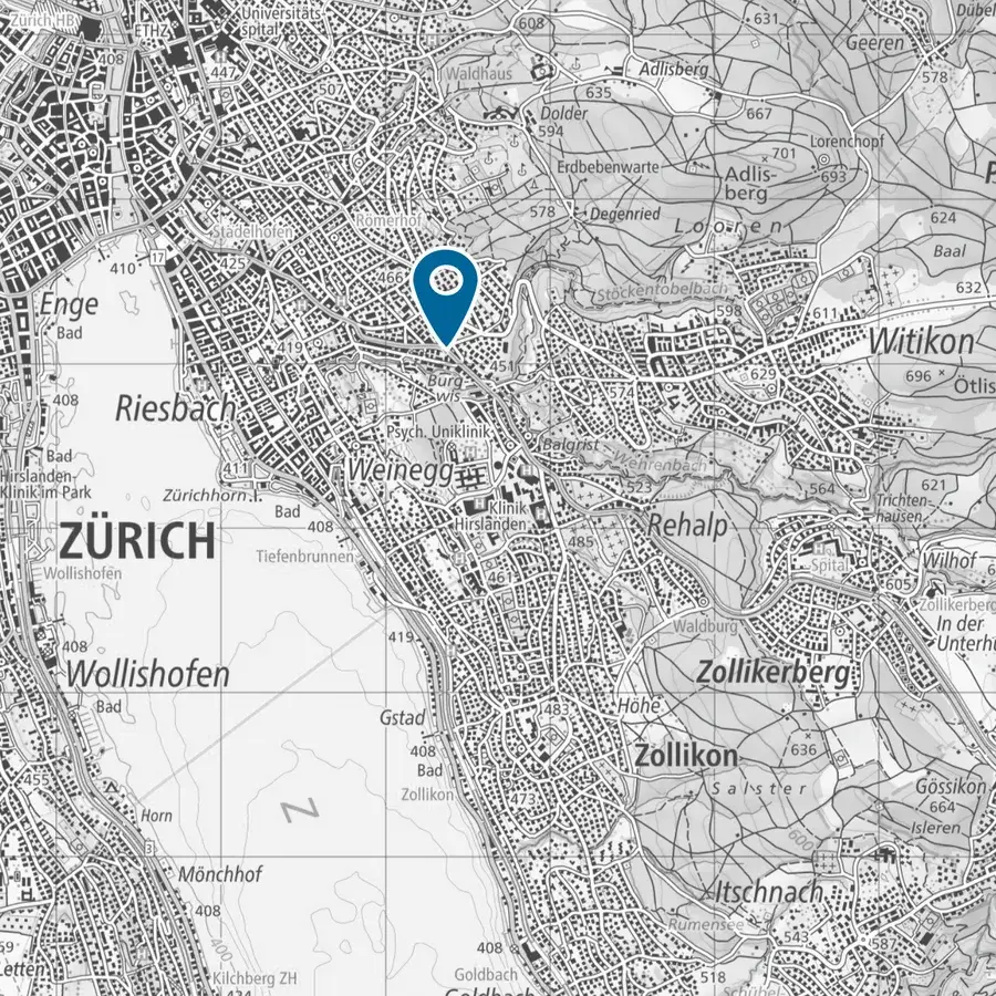 Karte des Einsatzgebiets: Zürich Kreis 1, 7 und 8, Zollikon und Küsnacht